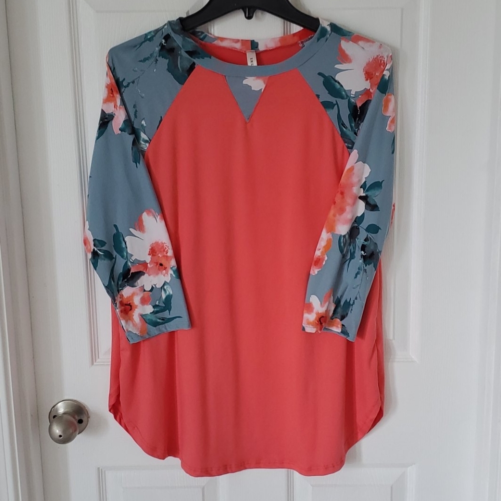 Mindy Mae's Tunic Length Floral Baseball Tee